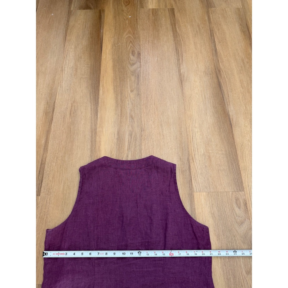 FLAX Plum Purple 100% Linen Button Down V-Neck tank Vest Lagenlook Top M boho - Picture 4 of 5